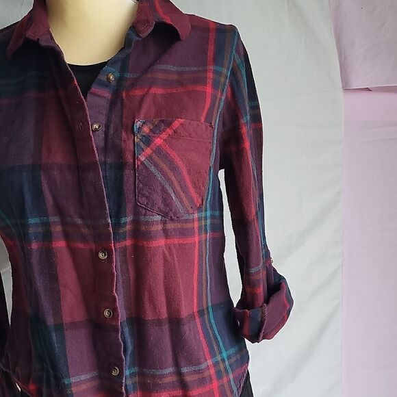 Miami Plaid Button Down Roll Tap Sleeve Shirt Size S - Picture 3 of 13